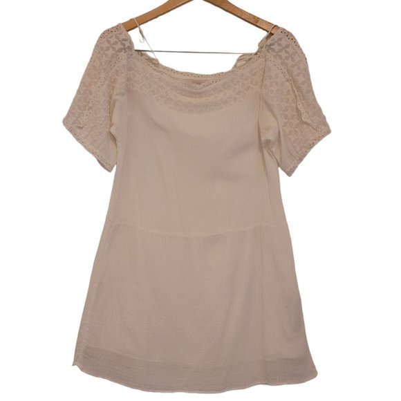 Zara Dresses & Skirts - Zara Womens Size XS White Cotton Eyelet Embroidered Gauze Mini Dress Boho Beach